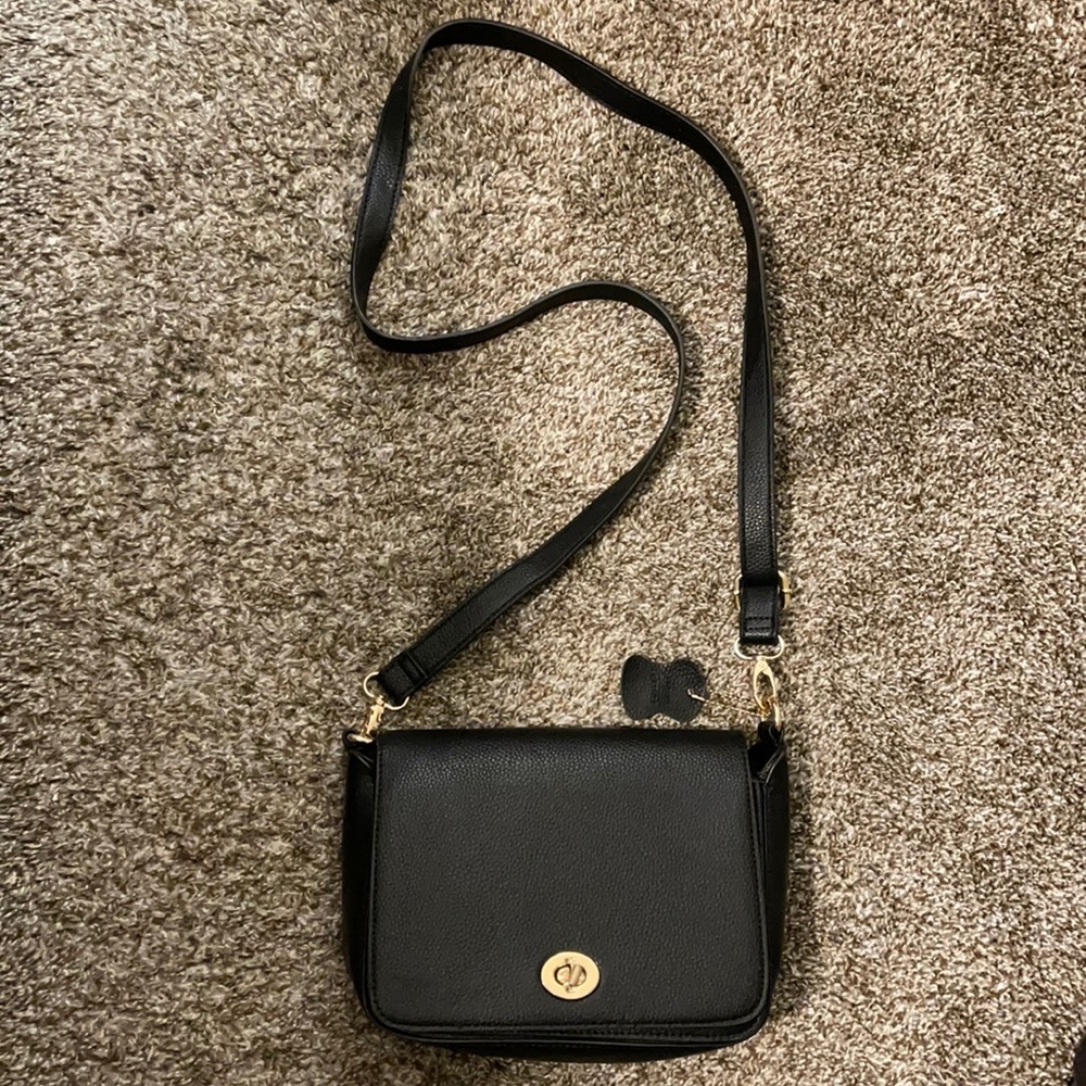 Genuine black leather crossbody purse